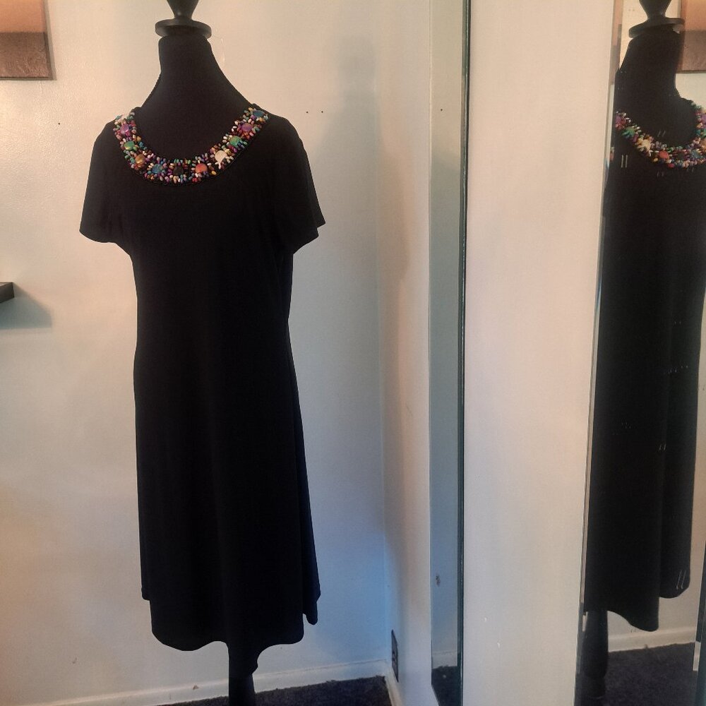 Dress, Black Beaded embroidery around neckline
